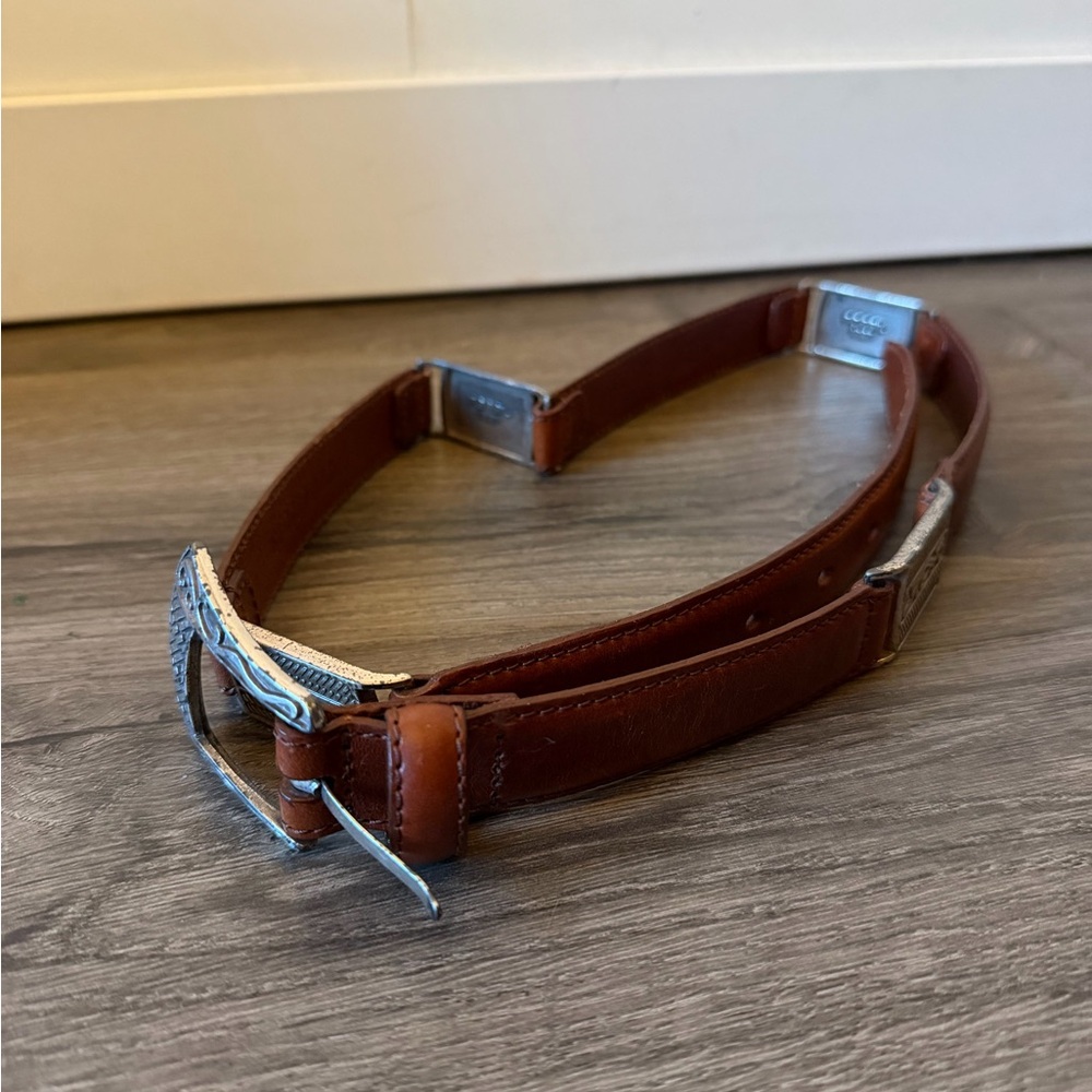 Vintage 90s FOSSIL Womens Brown Leather Western Belt Silver Buckle Concho L